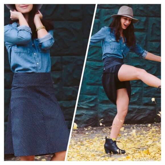 Betabrand Dresses & Skirts - Betabrand Work It Skort Size L Navy Pinstripe Career Length A Line Pockets